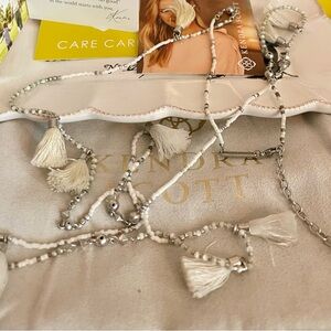 Kendra Scott White and Silver Beaded Tassel Bag